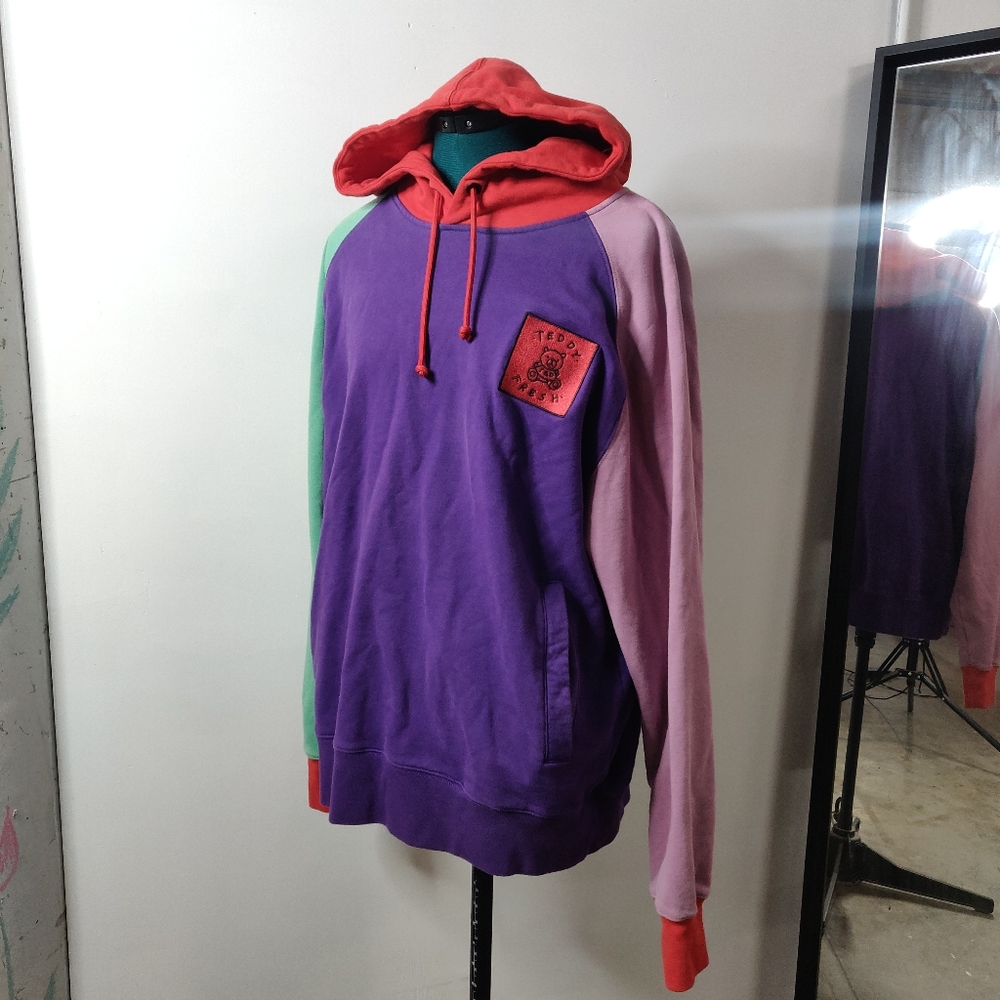 Teddy Fresh Purple Color block Pullover hoodie Size M